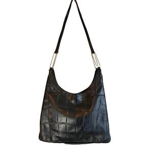 VTG Claudia Black Leather Made In Italy Shoulder Bag